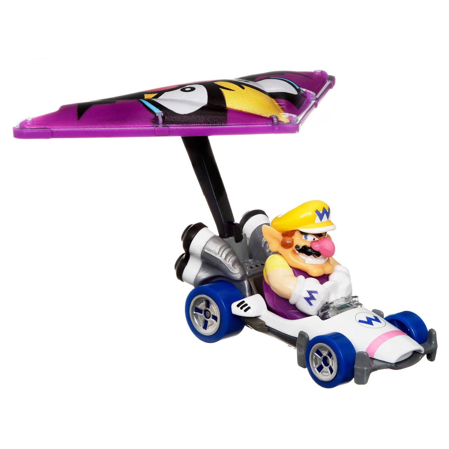 Hot Wheels Mario Kart Veículo de Brinquedo Waluigi B-Dasher com Wario Wing