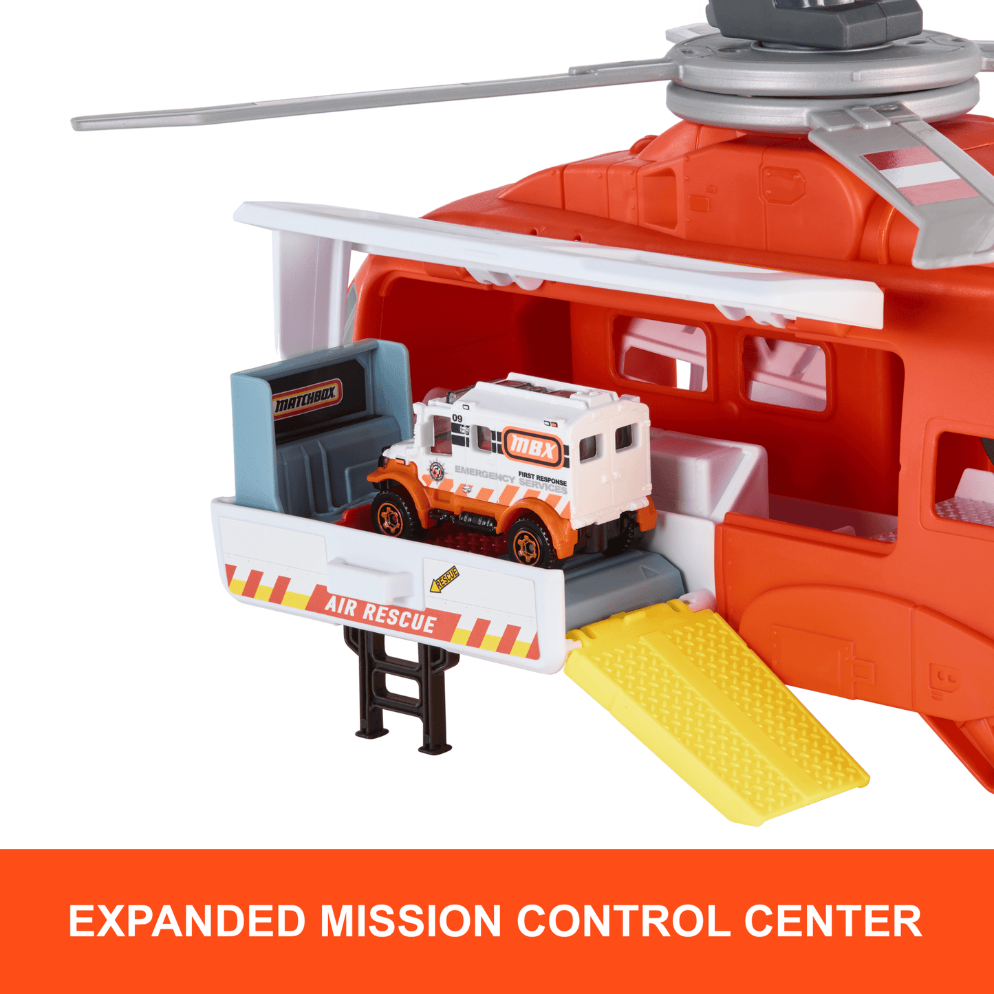 Matchbox Action Drivers Rescue Helicopter,16-in Large-Scale Helicopter With 1:64 Scale Die-Cast Toy Ambulance