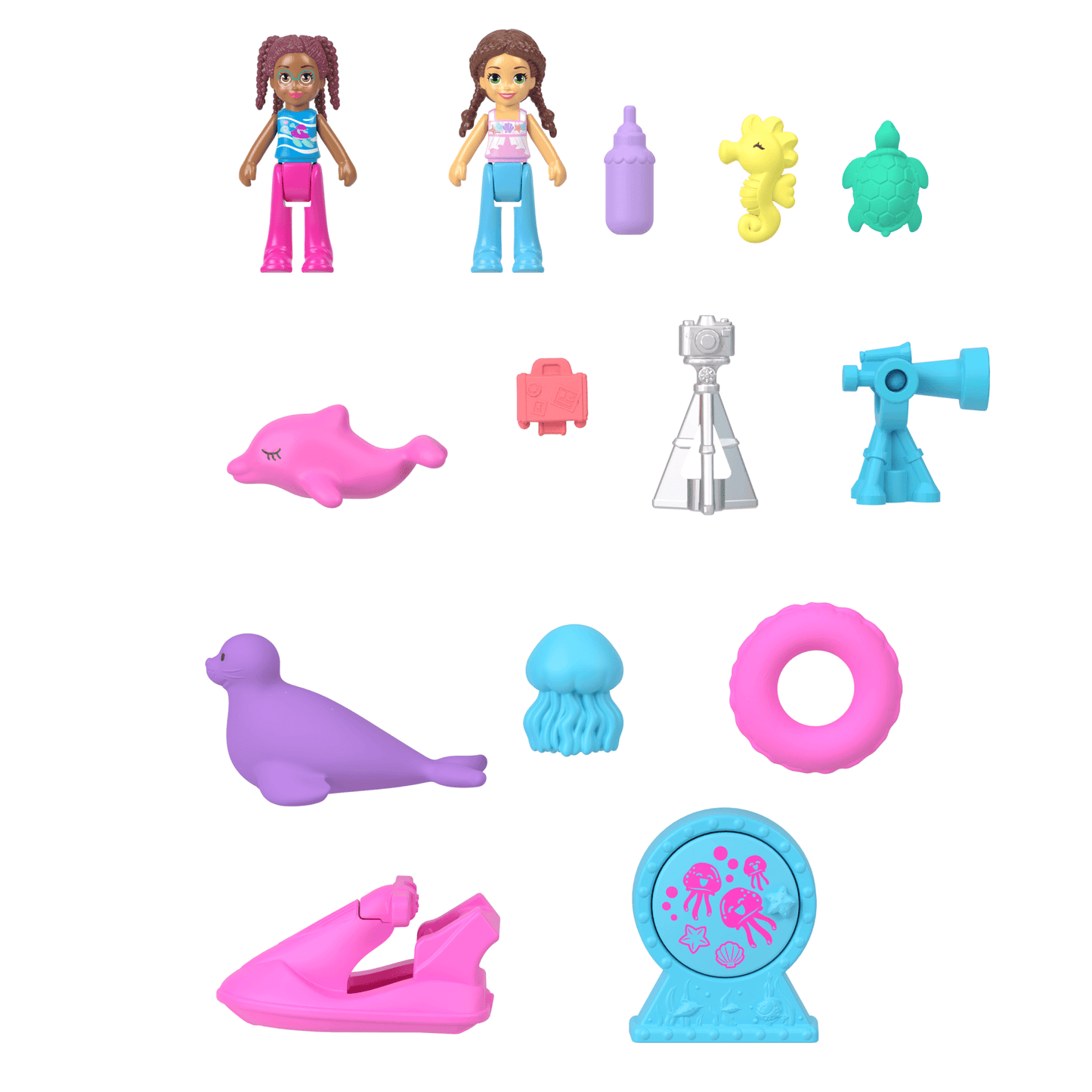 Polly Pocket Dolphin Rescue & Play Compact With 2 Micro Dolls And Sea Pets, Animal Toy With Ocean Accessories