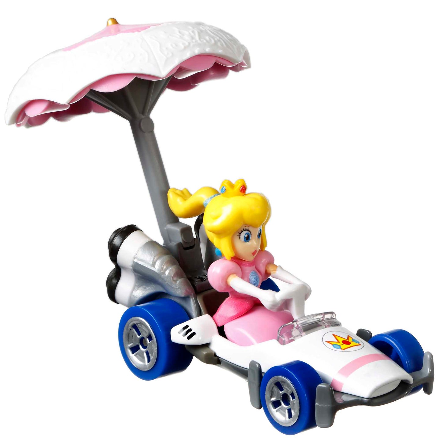 Hot Wheels Mario Kart Veículo de Brinquedo Princesa Peach B-Dasher com Peach guarda-sol