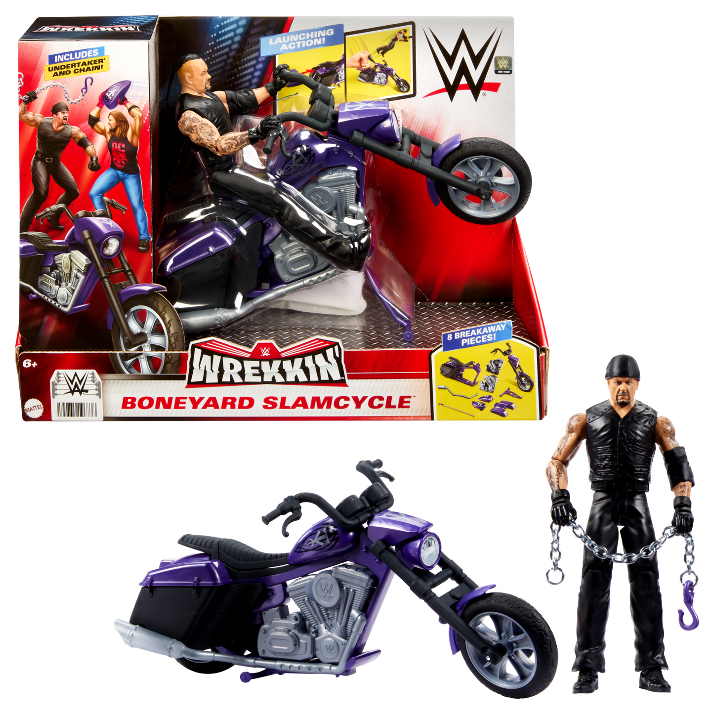 Wwe  Wrekkin’  Véhicule et Fig.  Boneyard Slamcycle et Undertaker