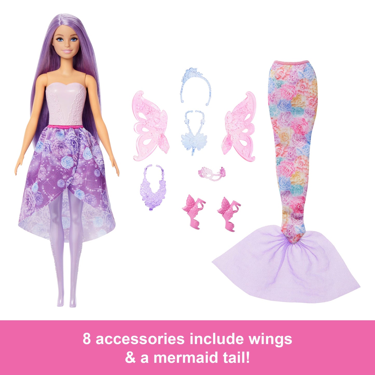 Barbie Doll Fantasy Fashion Pack With Accessories Including Mermaid Tail, Fairy Wings, & Necklaces