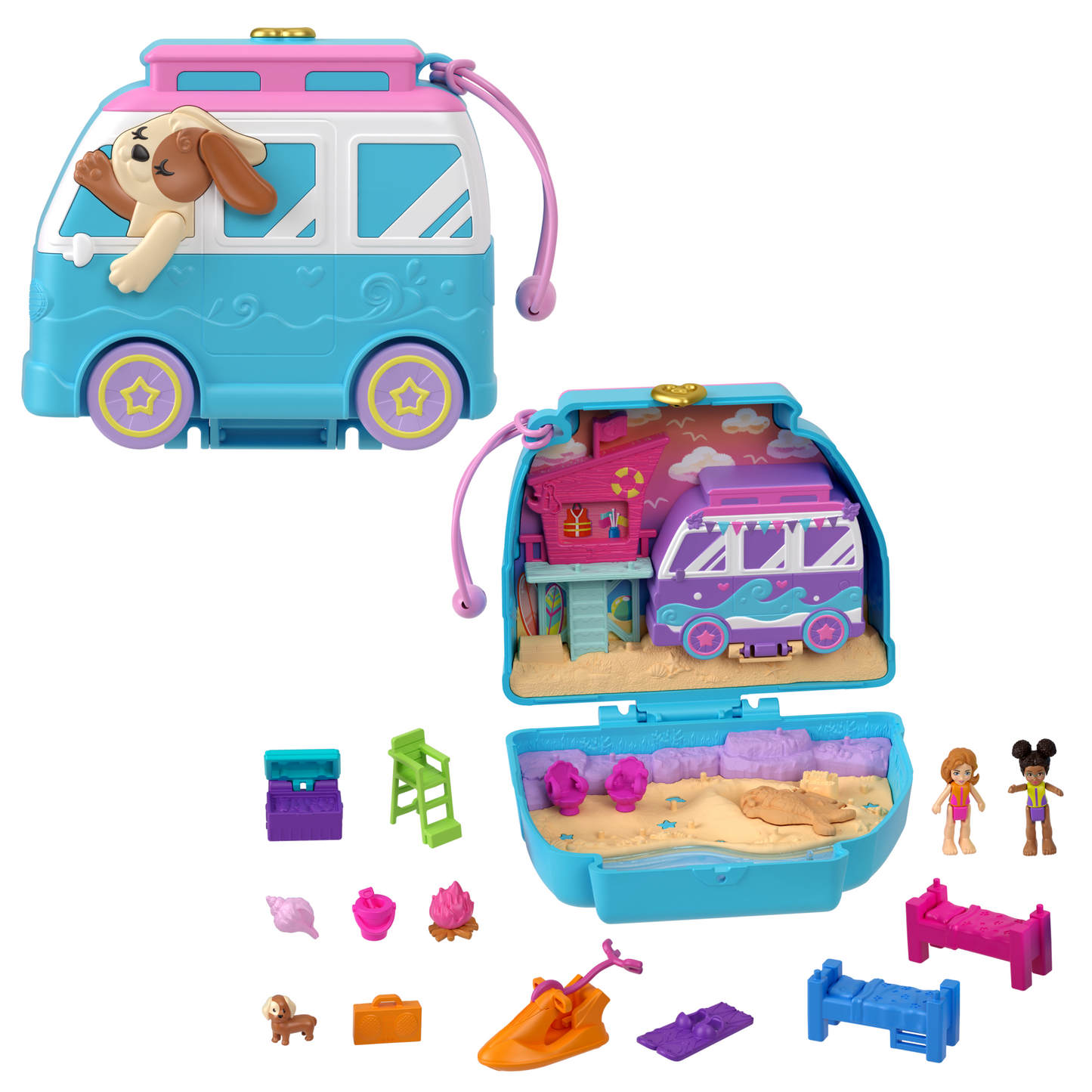 Pollypocket-Chiot à La Plage-Coffret et Figurines, Jouet de Voyage