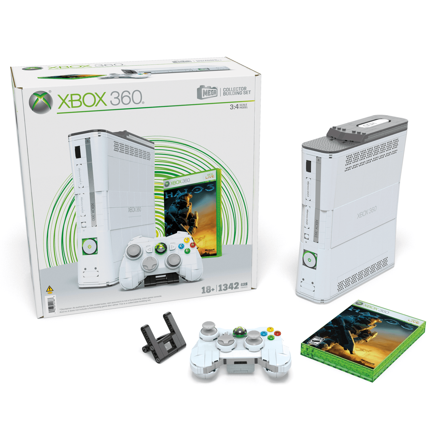 MEGA Microsoft Xbox 360 Replica Building Toy Kit With Lights (1342 Pieces) For Collectors