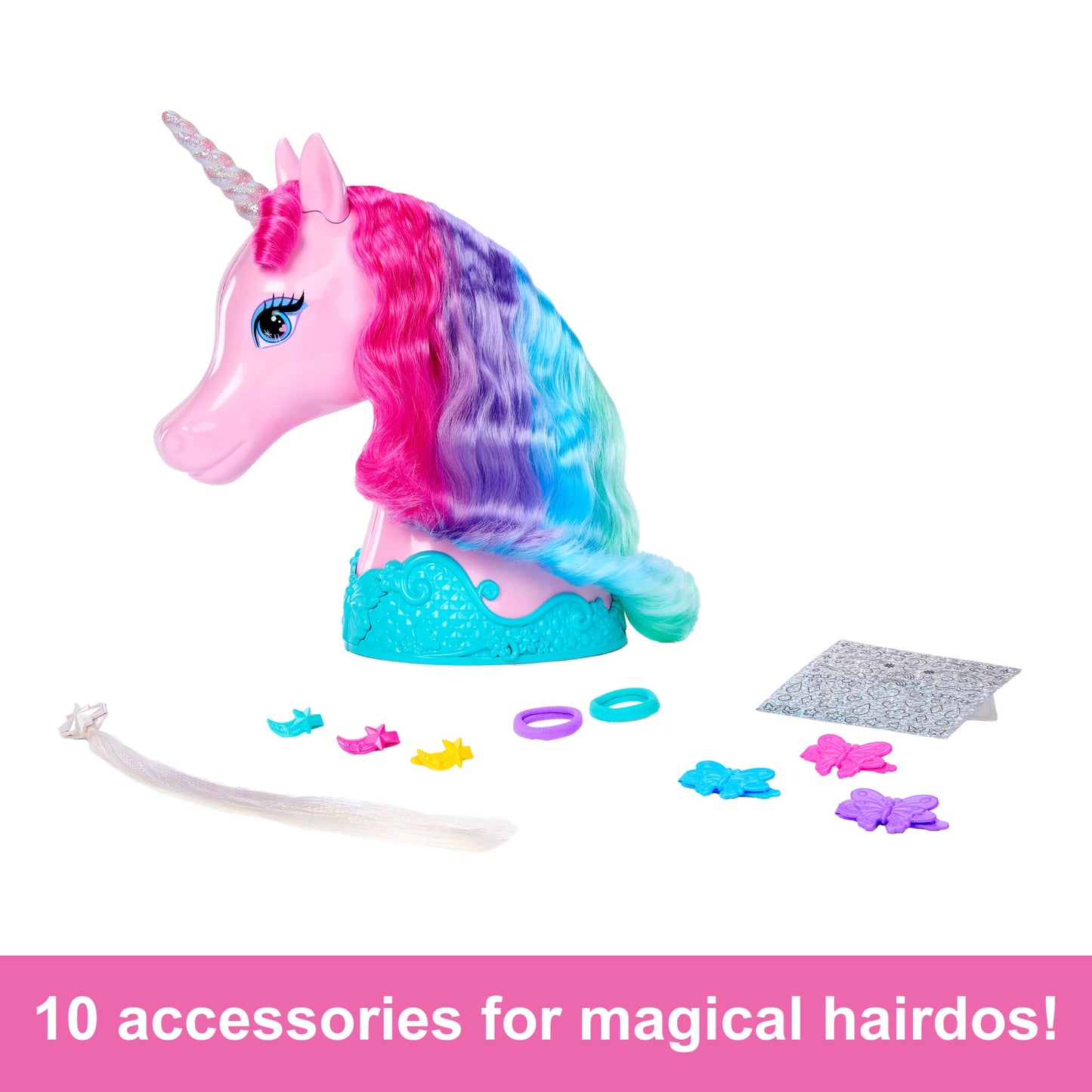 Barbie Unicorn Styling Head, Colorful Hair With Accessories And Stickers
