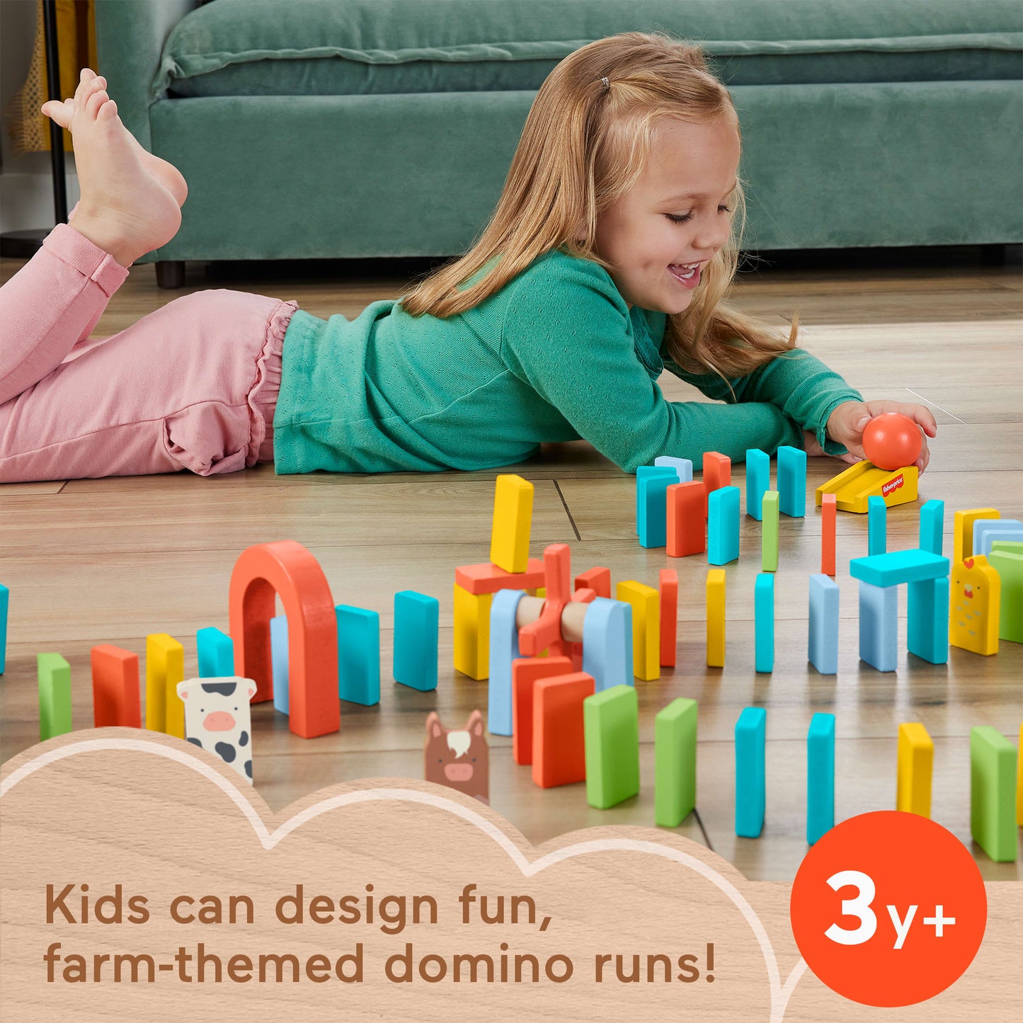 Fisher-Price Wooden Domino Run Playset, Preschool Building Game, 72 Wood Pieces