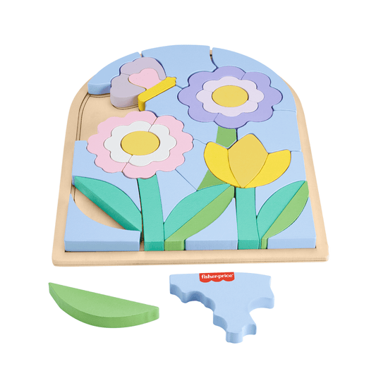Fisher-Price Wooden Flower Puzzle Blocks For Preschool Kids, 37 Wood Pieces