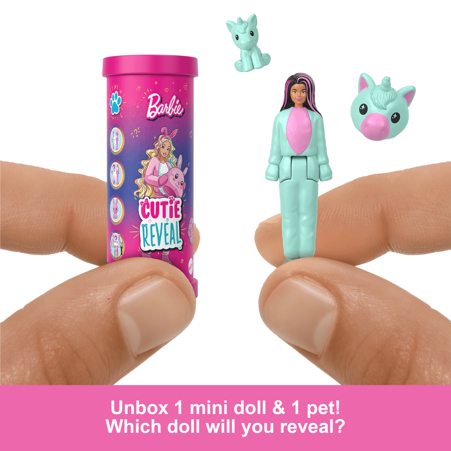 Barbie Mini Barbieland Cutie Reveal Doll & Pet, 1.5-Inch Color Dream Series