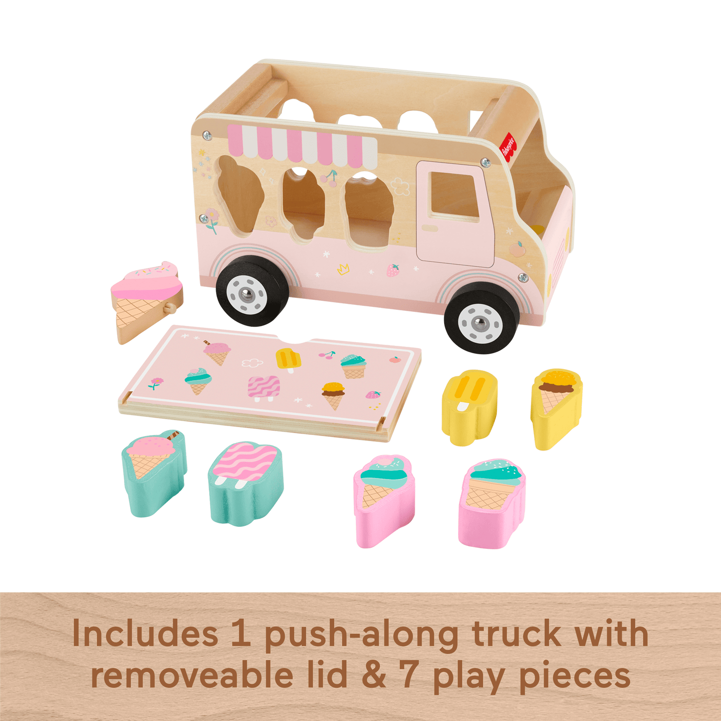 Fisher-Price Wooden Ice Cream Shape Sorter Set For Toddlers & Kids, 8 Wood Pieces