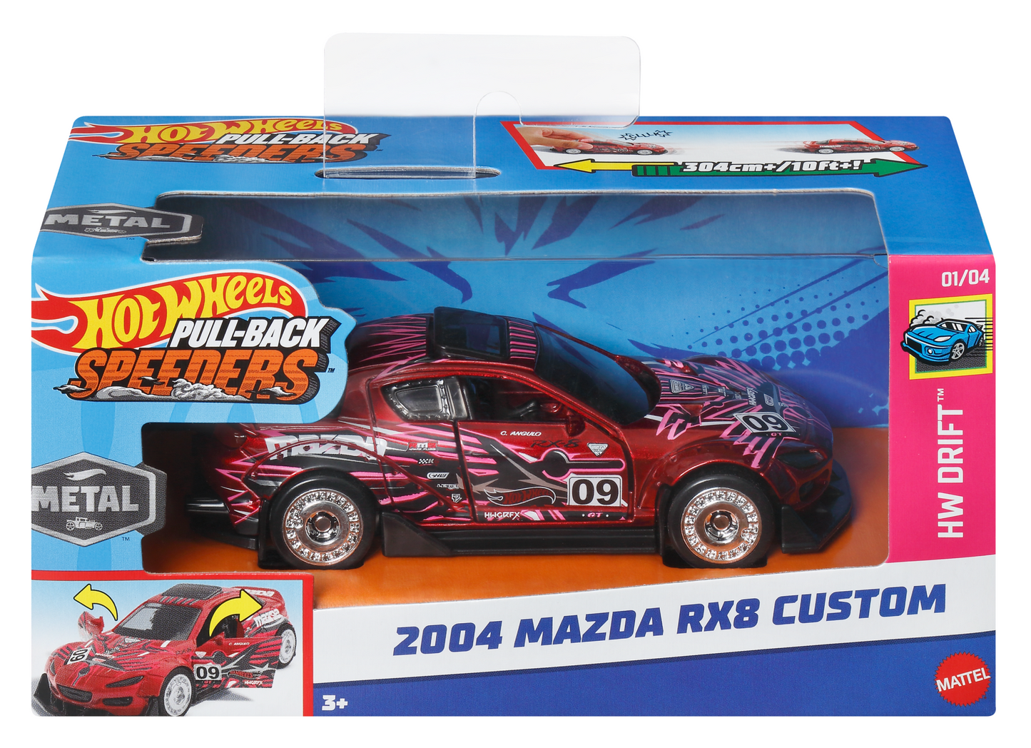 Hot Wheels Pull-Back Speeders Toy Car in 1:43 Scale, Pull Car Backward & Release To Race