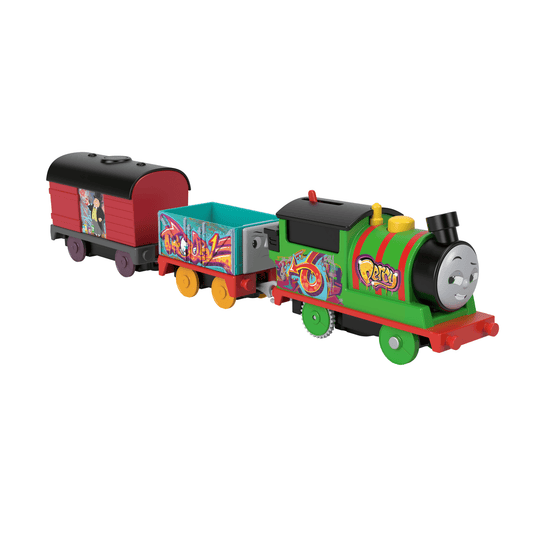 Thomas & Friends Graffiti Percy Motorized Toy Train Engine With Cargo Cars For Preschool Kids