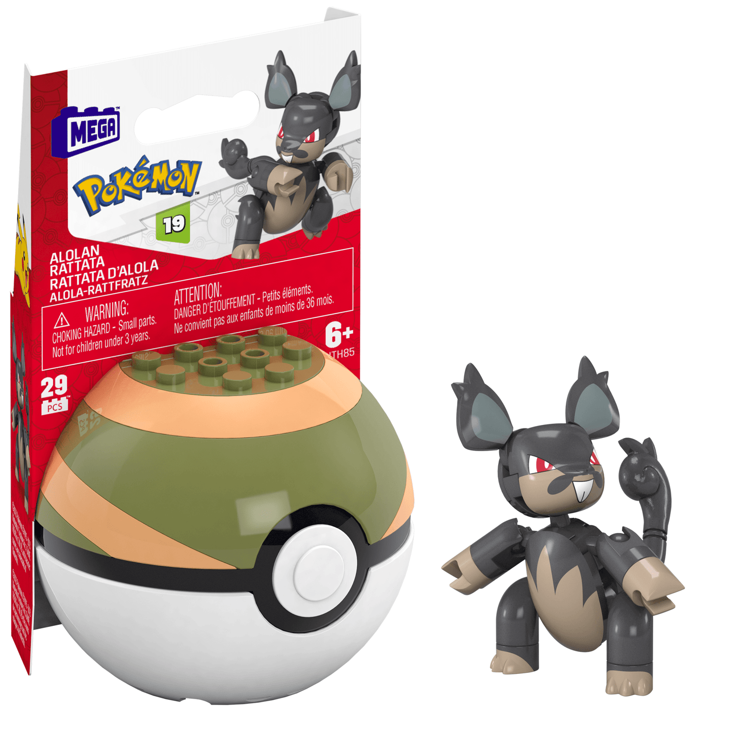 MEGA Pokémon Alolan Rattata Building Toy Kit, Poseable Action Figure (29 Pieces) For Kids