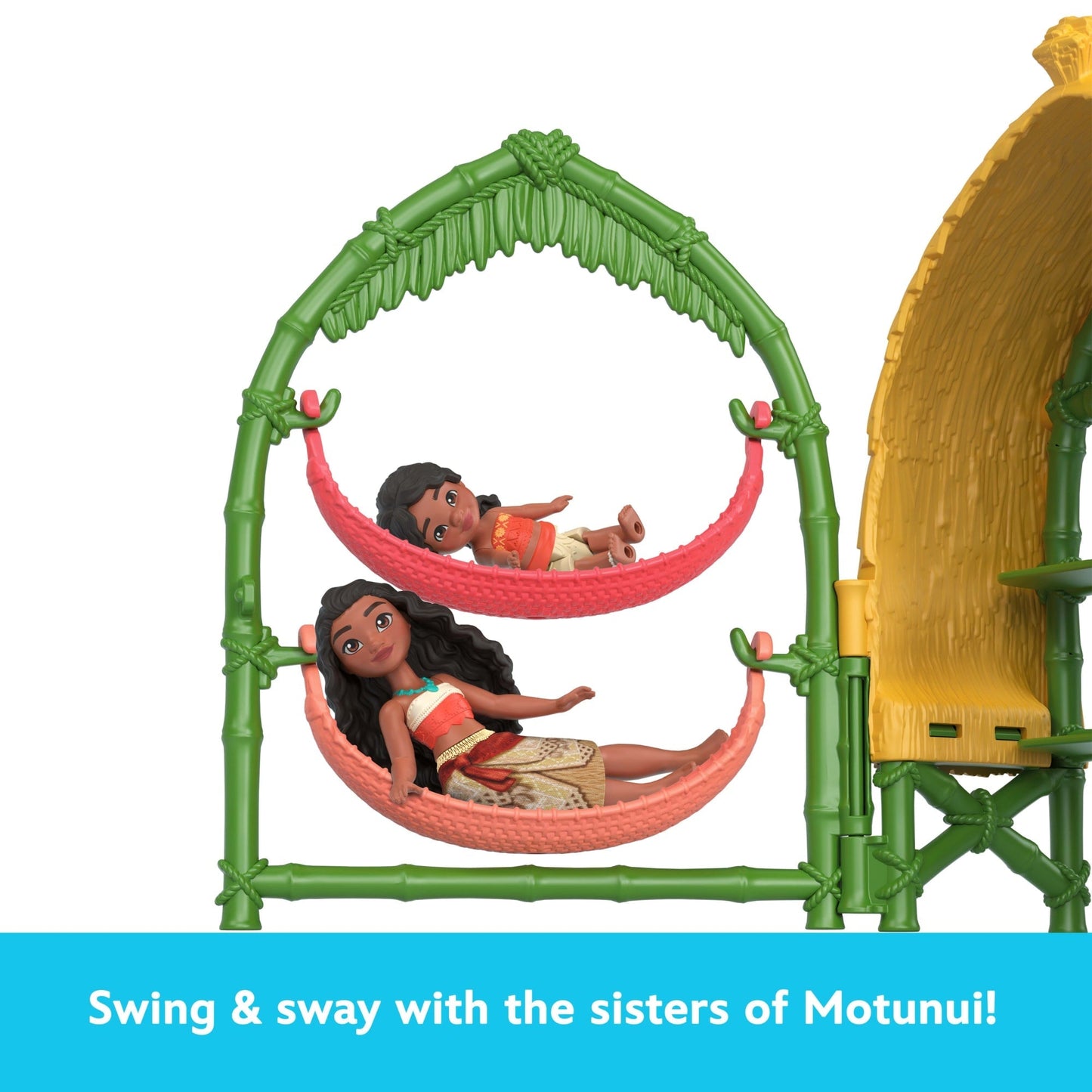Disney Moana 2 Toys, Moana & Simea Village Home Playset, 2 Small Dolls, Friend Figure & 15 Accessories