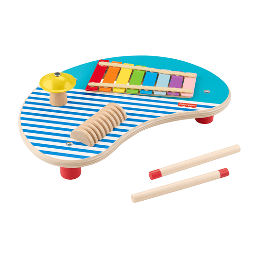Fisher-Price Wooden Musical Table With Percussion instrument Toys, 3 Wood Pieces