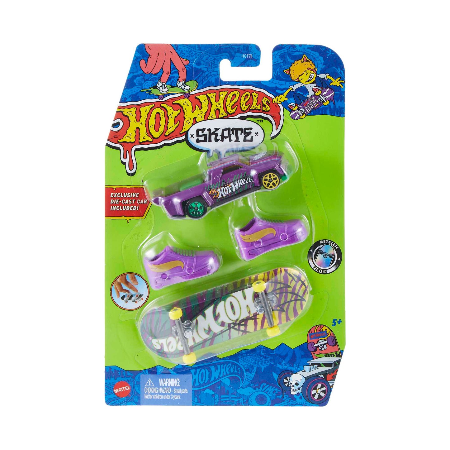 Hot Wheels Skate Vehículo de Juguete Patineta de Colección FELINE RISKY™ + SOLID MUSCLE™ con Diecast