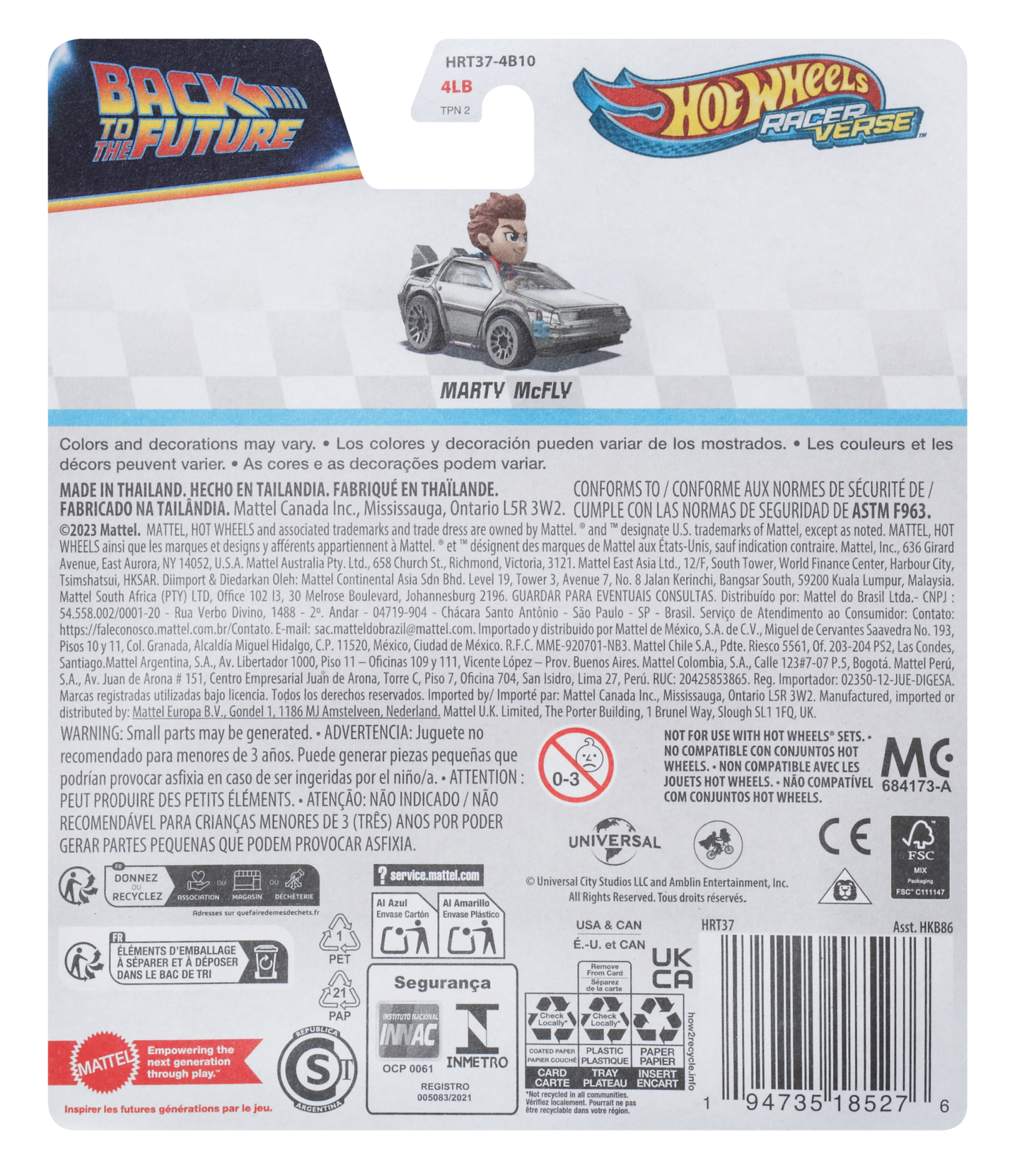 Hot Wheels RacerVerse Vehículo de Juguete Marty McFly