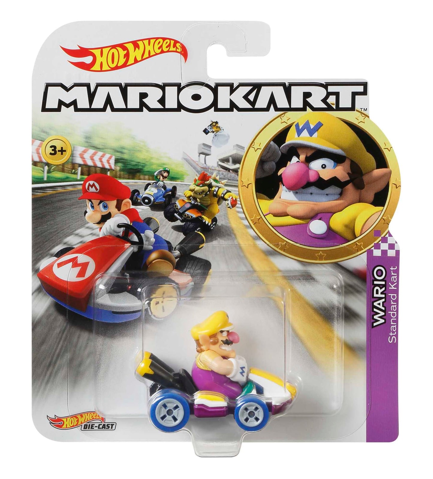 Hot Wheels Mario Kart Veículo de Brinquedo Kart Padrão Wario