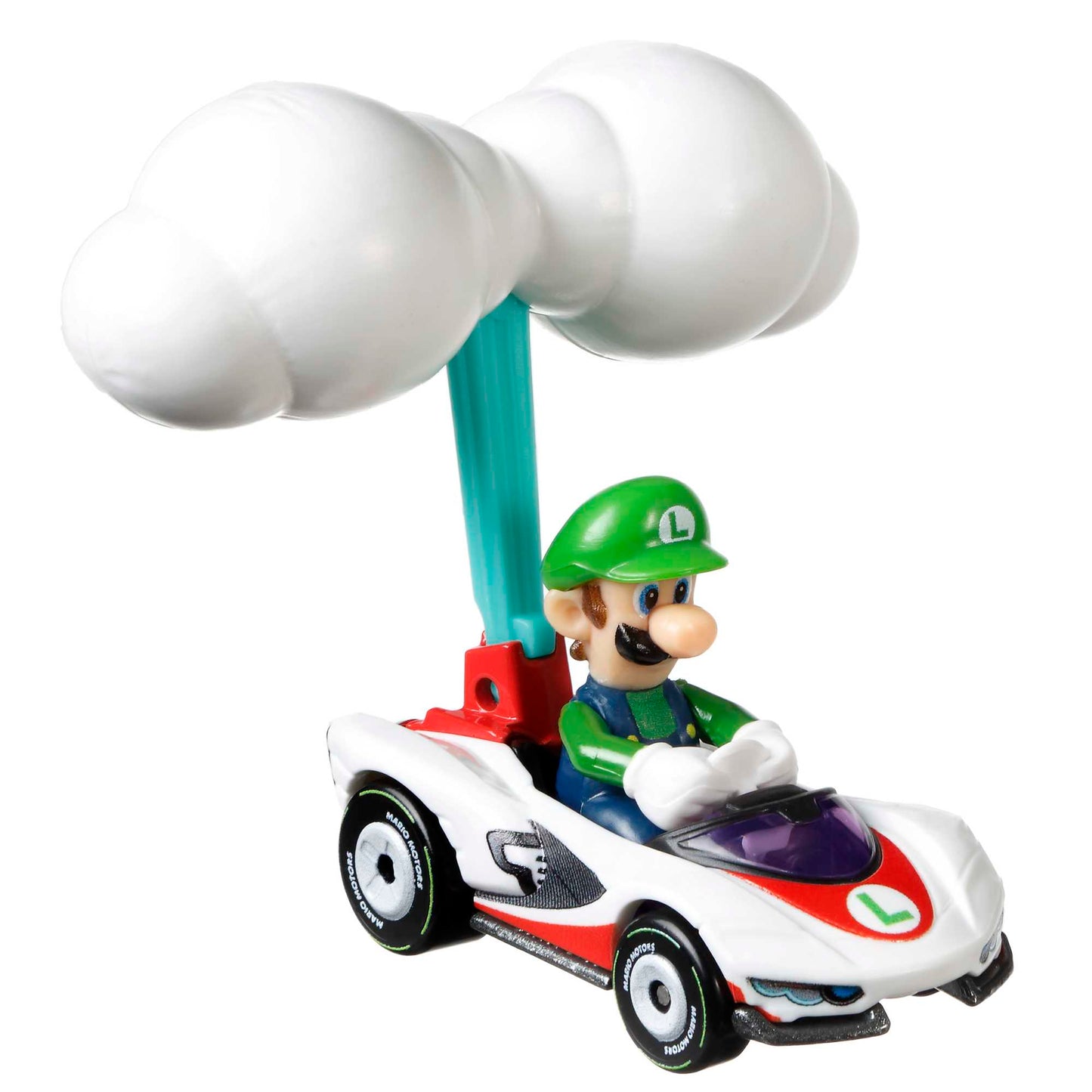 Hot Wheels Mario Kart Vehículo de Juguete Luigi P-Wing con Cloud Glider