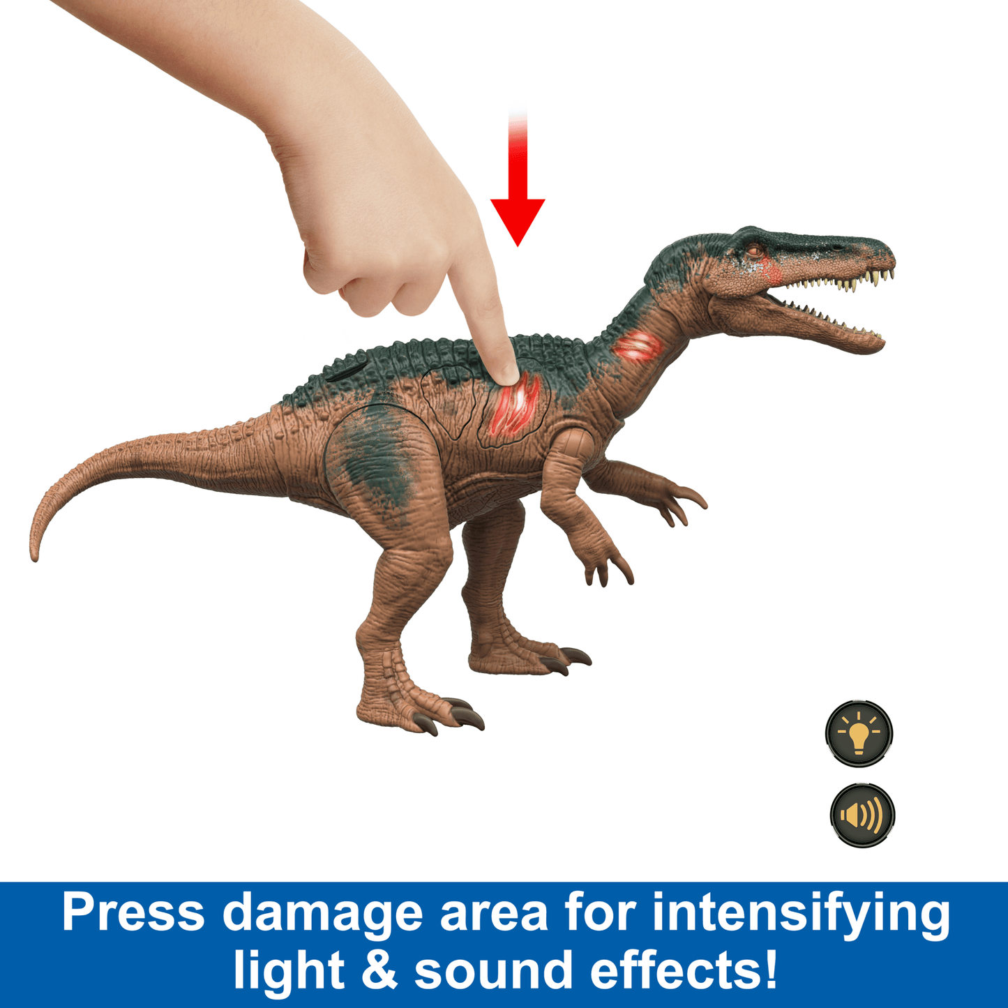 Jurassic World Epic Attack Baryonyx Dinosaur Toy Figure, Double Damage, Lights & Sounds