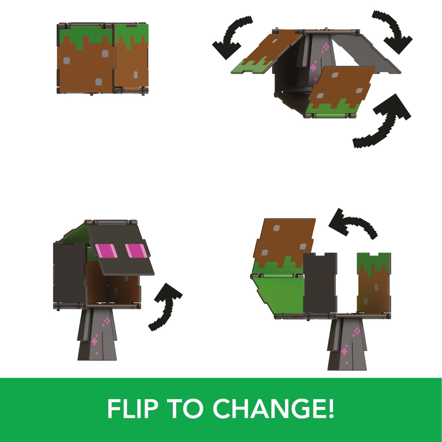 Minecraft Flippin’ Figs Figures Collection, 2-in-1 Fidget Play, 3.75-in Scale & Pixelated Design (Characters May Vary)