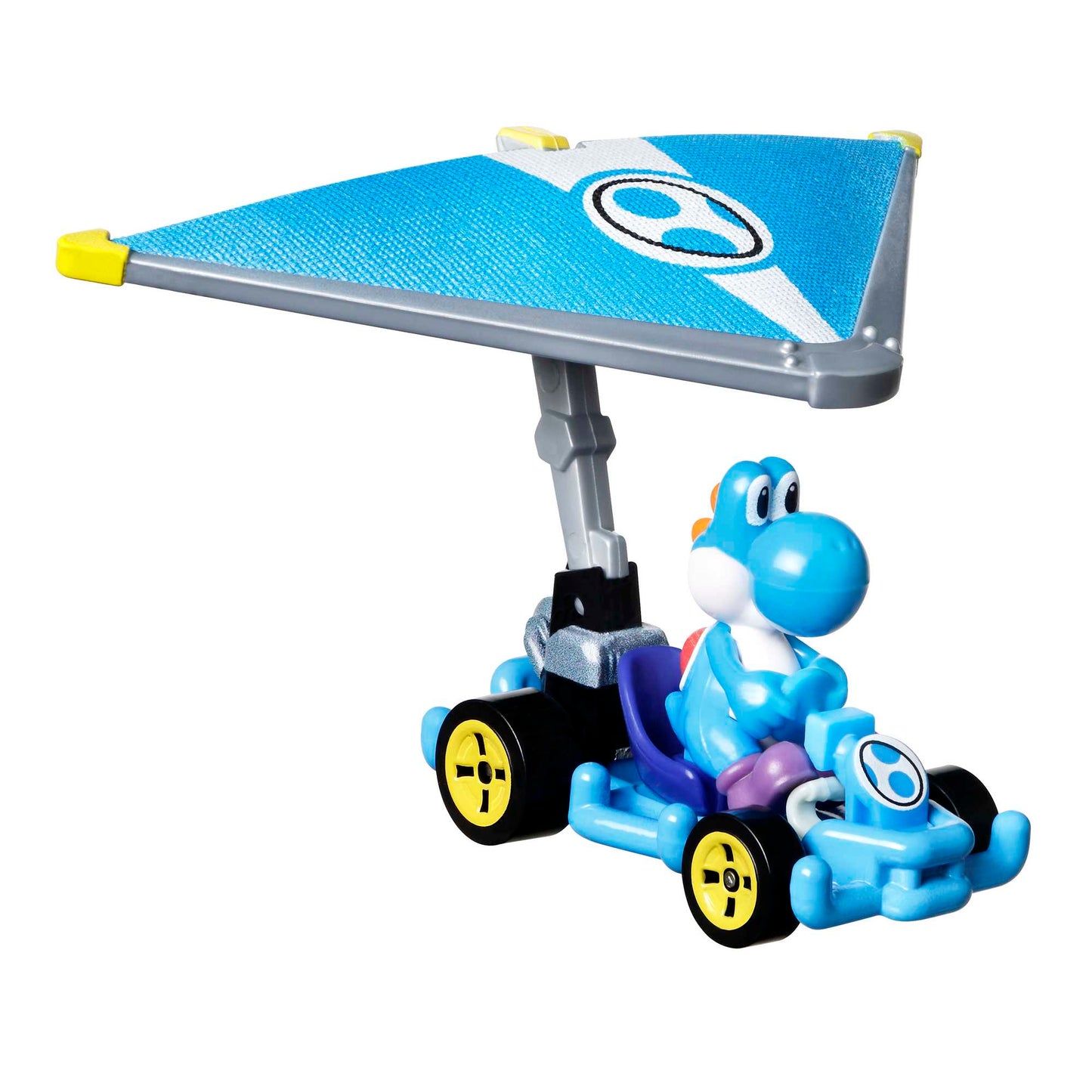 Hot Wheels Mario Kart Vehículo de Juguete Yoshi Azul Claro Pipe Frame con Super Glider