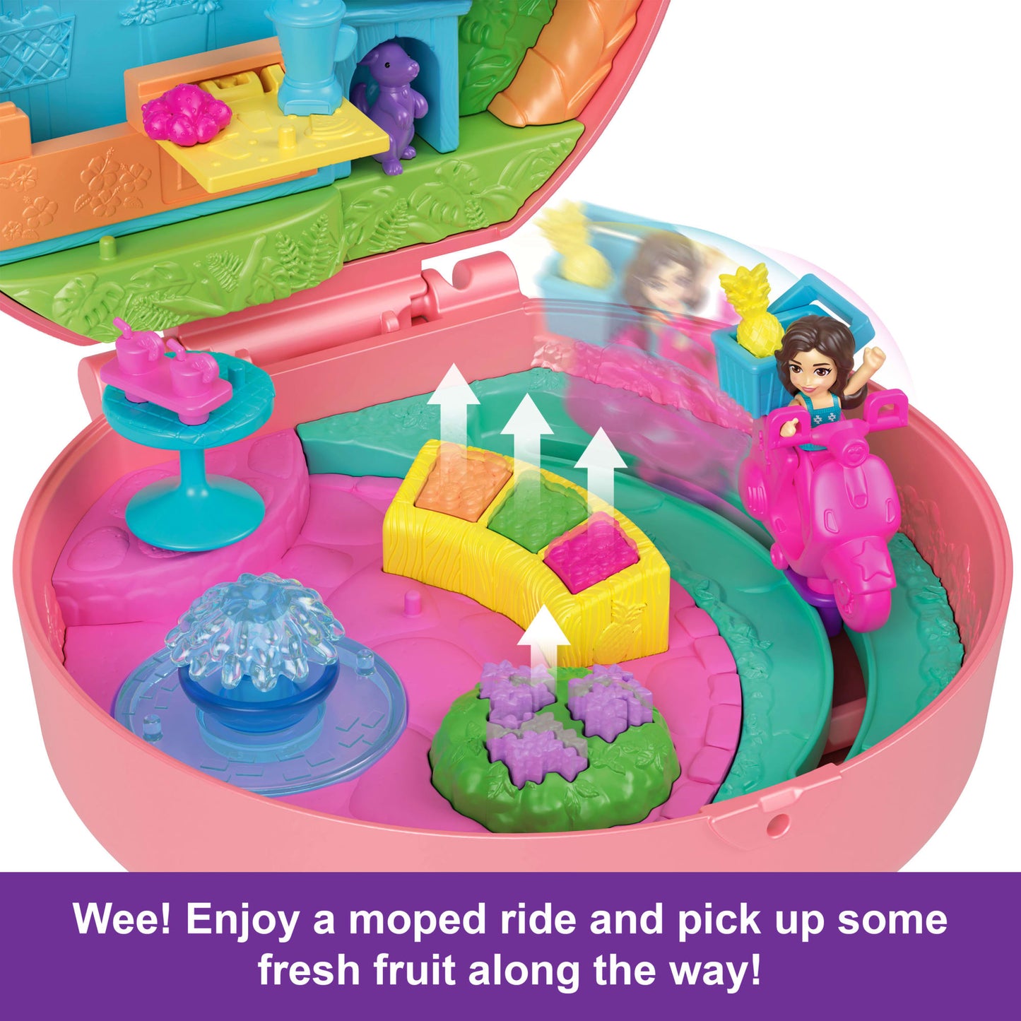 Polly Pocket Adventure Moped Compact With 2 Micro Dolls And Pet, Travel Toy With Animal And Vehicle Accessories