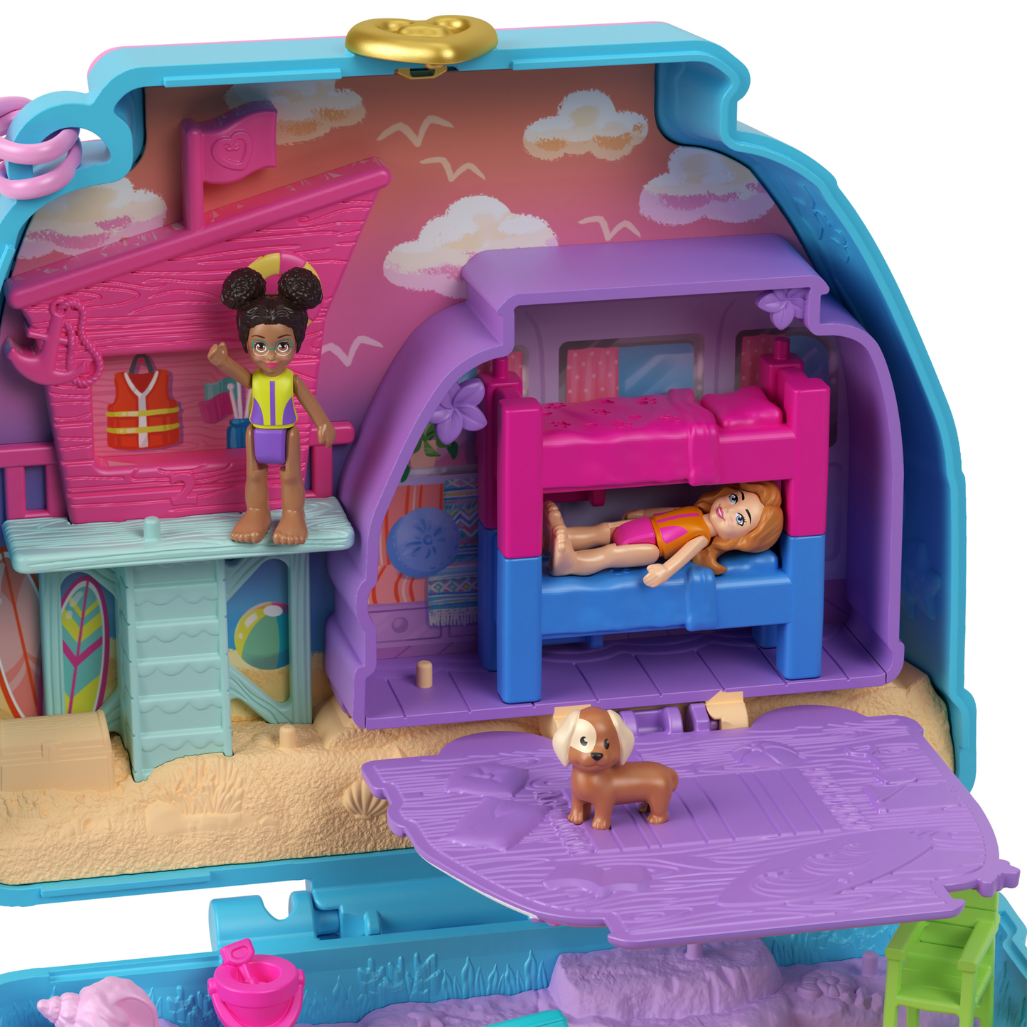 Pollypocket-Chiot à La Plage-Coffret et Figurines, Jouet de Voyage