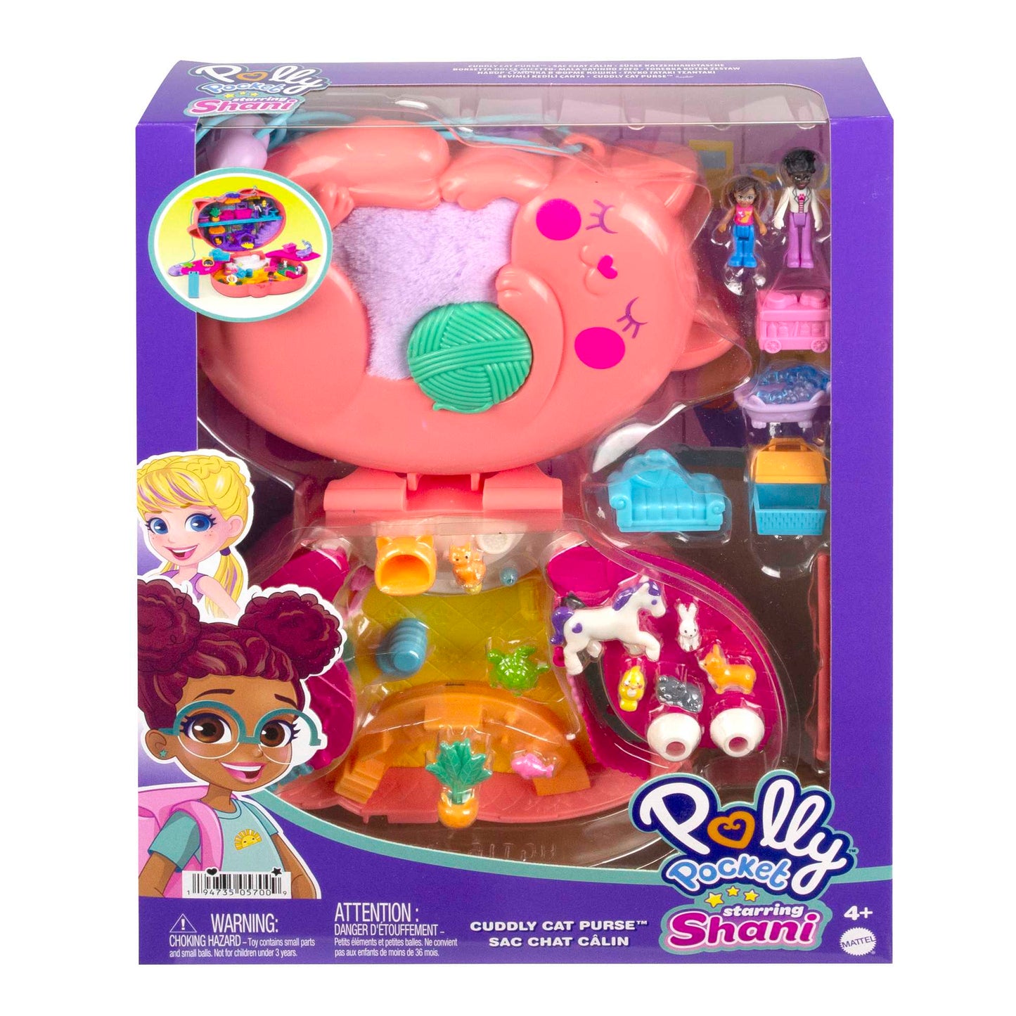 Polly Pocket Avec Shani Coffret Sac à Main Chat à Câliner