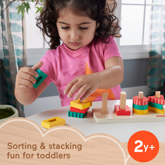 Fisher-Price Wooden Shape Stacker Toddler Sorting Toy, 13 Wood Pieces