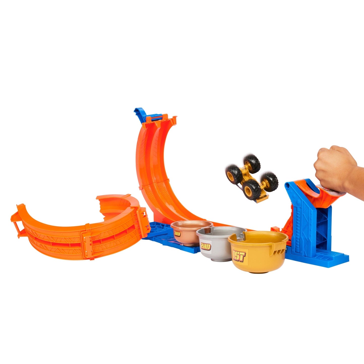 Hot Wheels Monster Trucks Pista de Juguete Competencia de Big Foot Giros Extremos
