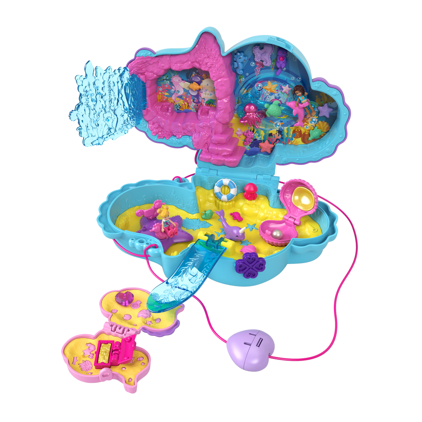 Polly Pocket Daddy & Me Seahorse Purse With 2 Micro Dolls, Pets & 13 Accessories, 2-in-1 Purse & Toy, Starring Shani