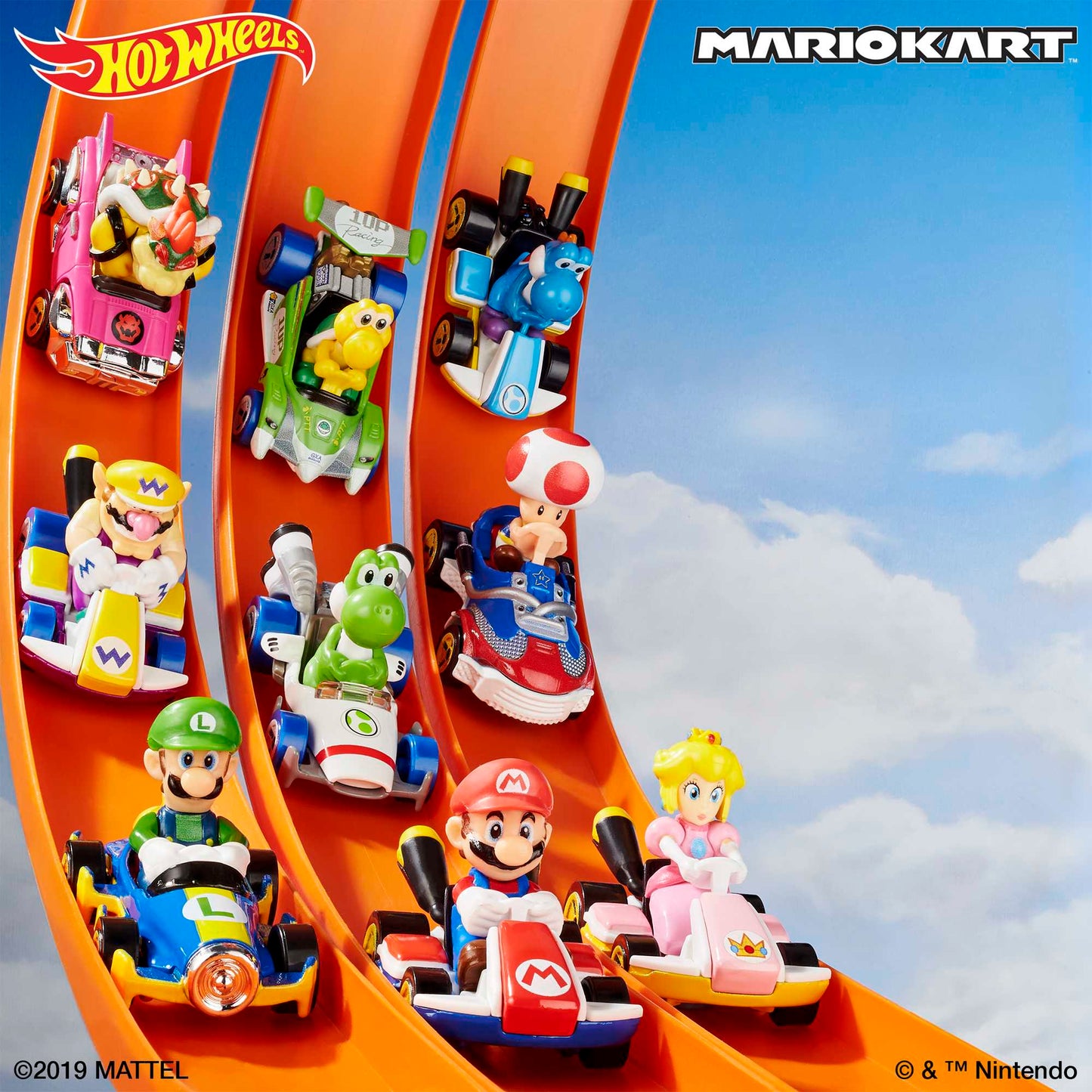 Hot Wheels Mario Kart Veículo de Brinquedo Kart Padrão Yoshi Azul Claro