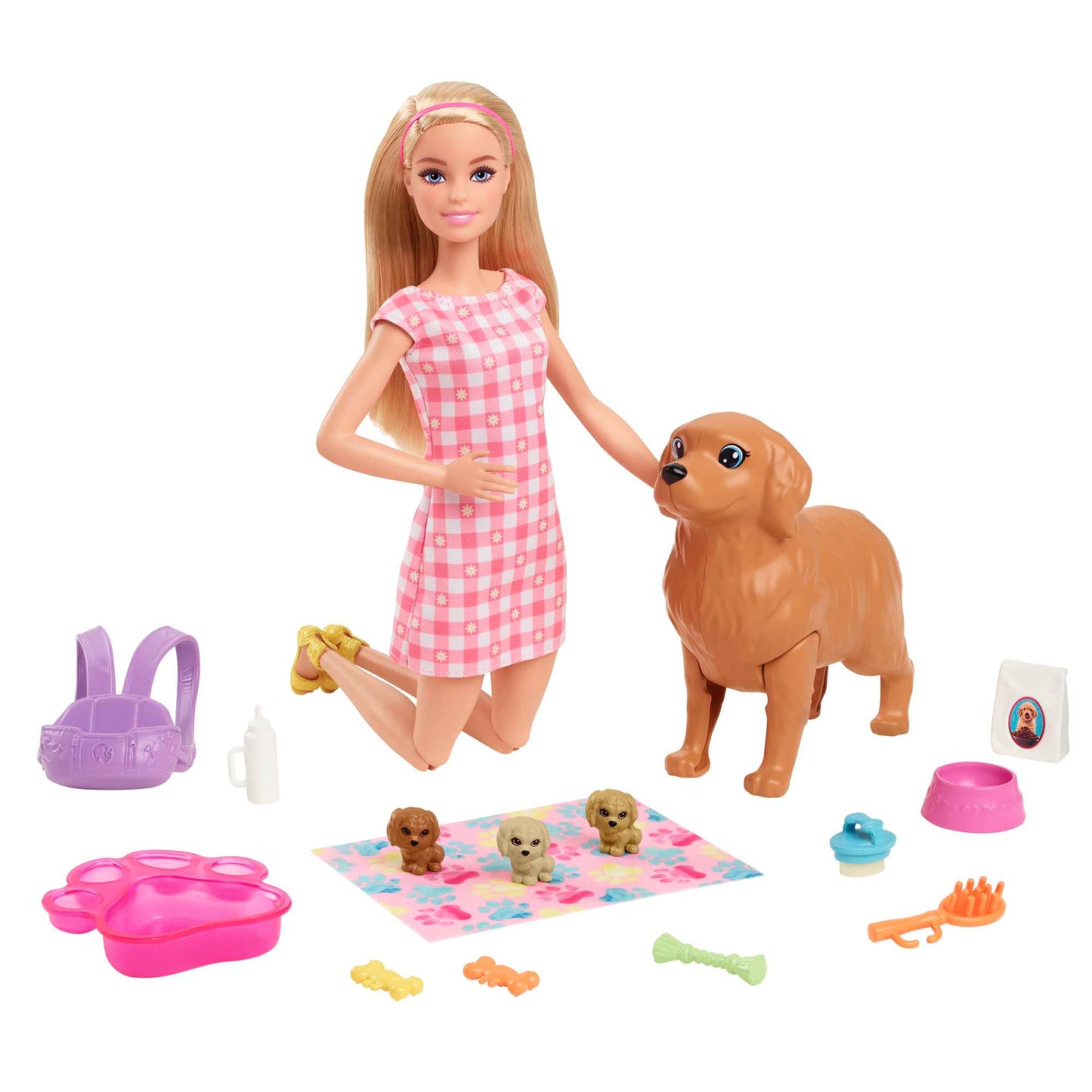 Barbie Conjunto de Brinquedo Cachorrinhos Recém-Nascidos Vestido Xadrez