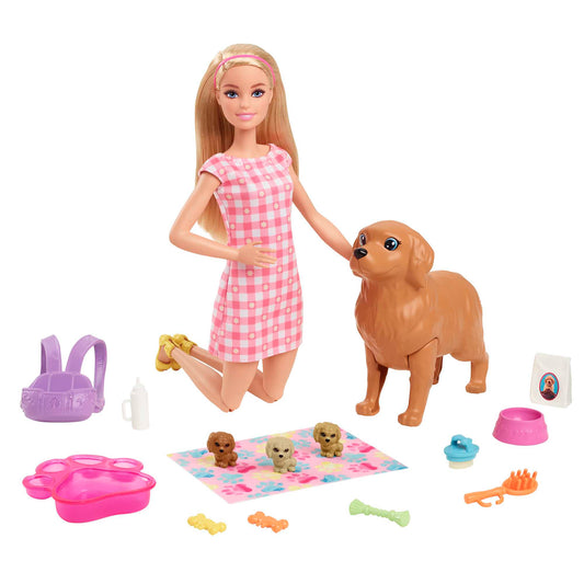 Barbie Conjunto de Brinquedo Cachorrinhos Recém-Nascidos Vestido Xadrez