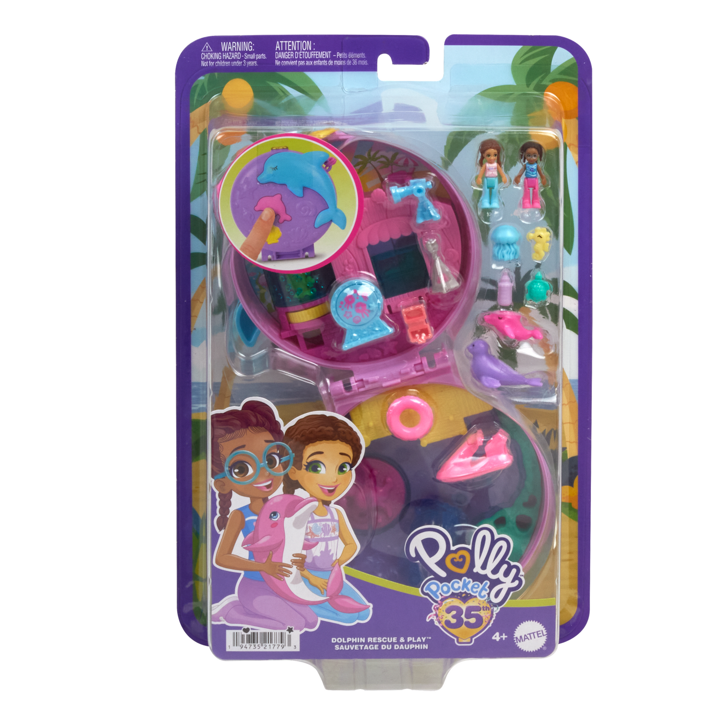 Polly Pocket  Coffret  Sauvetage du Dauphin, 2Micro-Poupées, Anim.