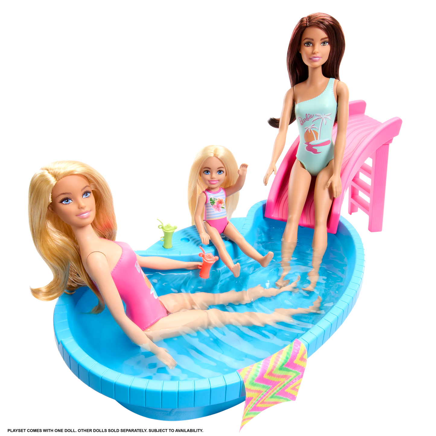 Barbie Coffret de Jeu et Poupée, Blonde, Piscine, Serviette, Boissons