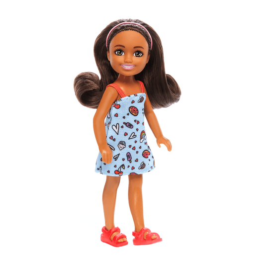 Barbie Chelsea Doll, Small Doll Wearing Removable Blue Dress With Brown Hair & Green Eyes