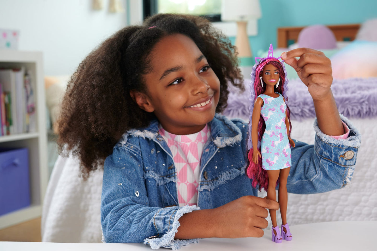 Barbie Fun & Fancy Hair Doll With Extra-Long Colorful Black Hair And Styling Accessories