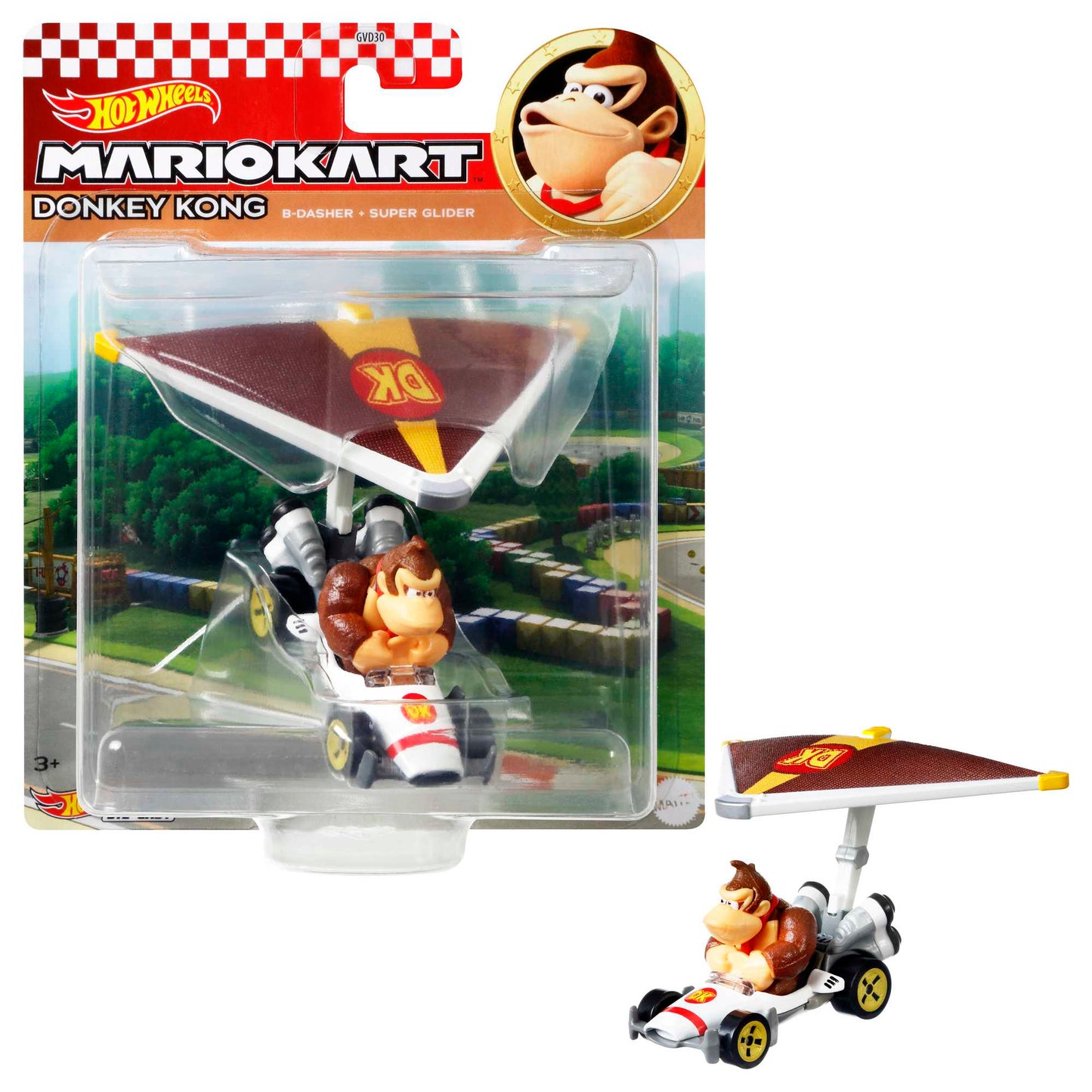 Hot Wheels Mario Kart Vehículo de Juguete Donkey Kong B-Dasher con Super Glider