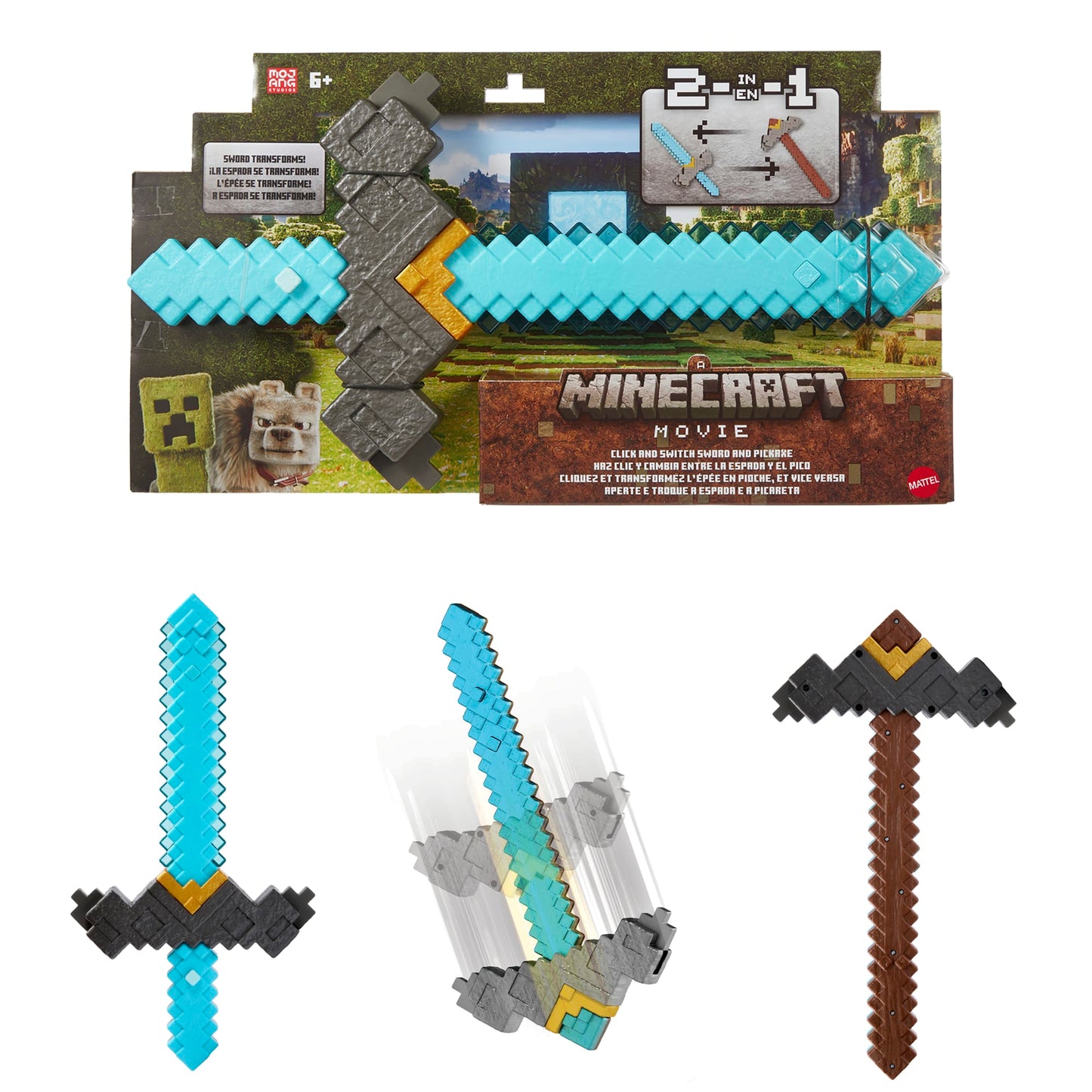 Minecraft – Film – Accessoire – Épée et Pioche Appuyez et Transformez