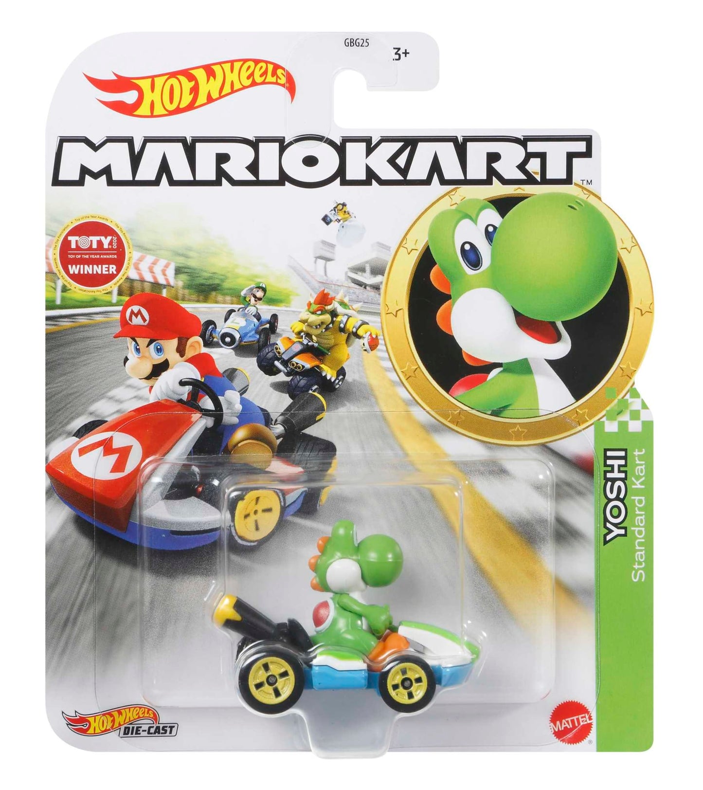 Hot Wheels Mario Kart Vehículo de Juguete Yoshi Estándar Kart