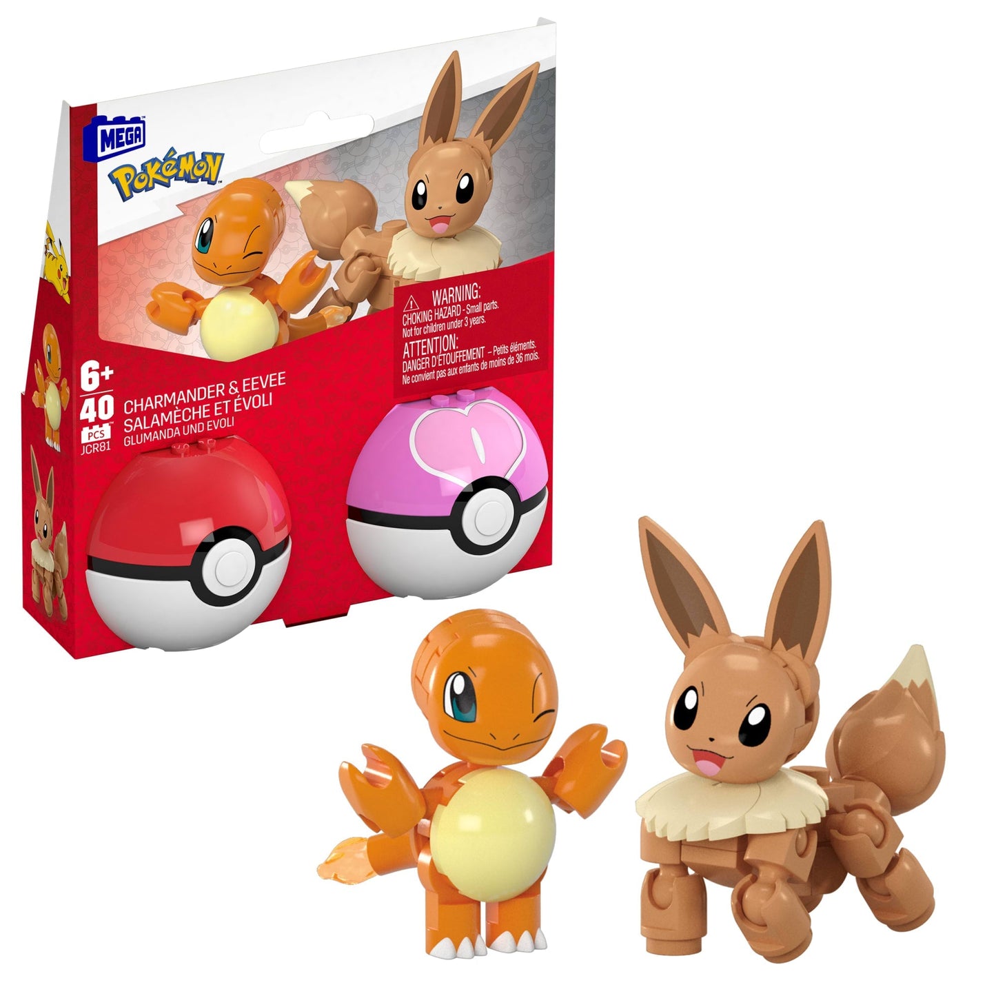 Mega  Pokémon  Figurines Articulées  Salamèche et Évoli, 40Pièces