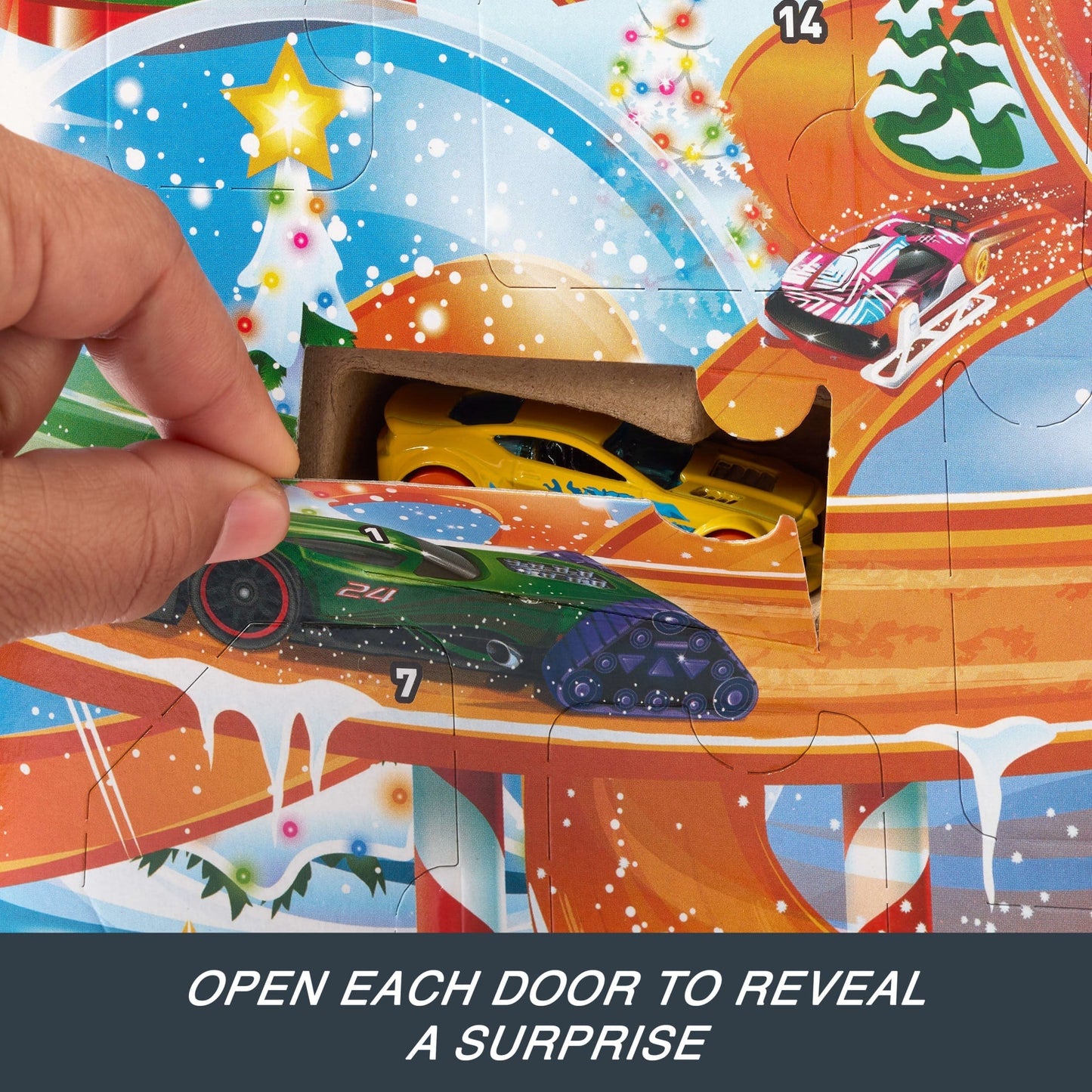 Hot Wheels Advent Calendar 2024, 8 Hot Wheels Toy Cars And 16 Accessories (24 Total Components)