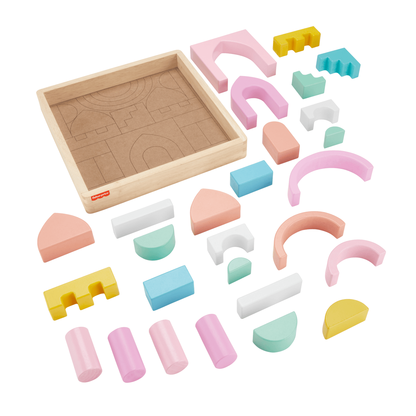 Fisher-Price  Coffret Château de Blocs en Bois, 28Éléments en Bois