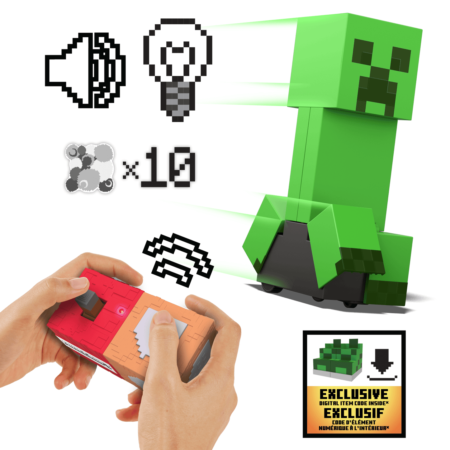 Minecraft Exploding RC Creeper, Lights & Sounds, 10 Explosion Particles & Dlc Code