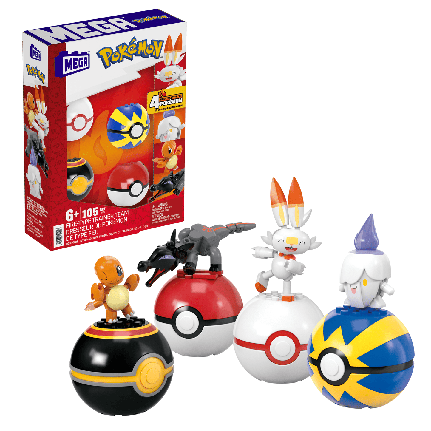 Mega  Pokémon  Figurines Articulées  Équipe de Type Feu (105 Pces)