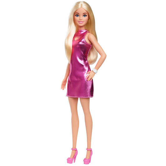 Barbie Fashionistas Doll #230 in Metallic Pink Minidress With Heart Cut-Out, Blond Hair