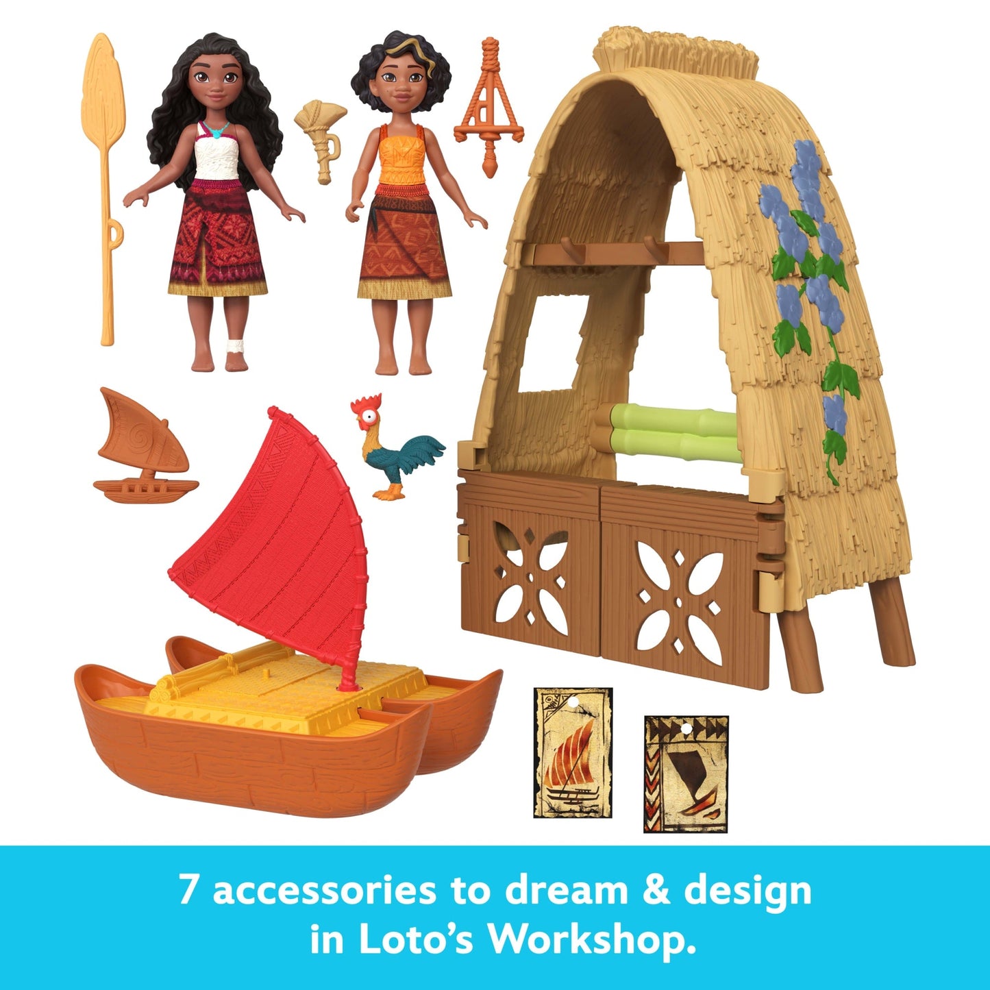 Disney Moana 2 Toys, Moana & Loto's Workshop Playset, 2 Small Dolls, Friend Figure, Boat & Accessories