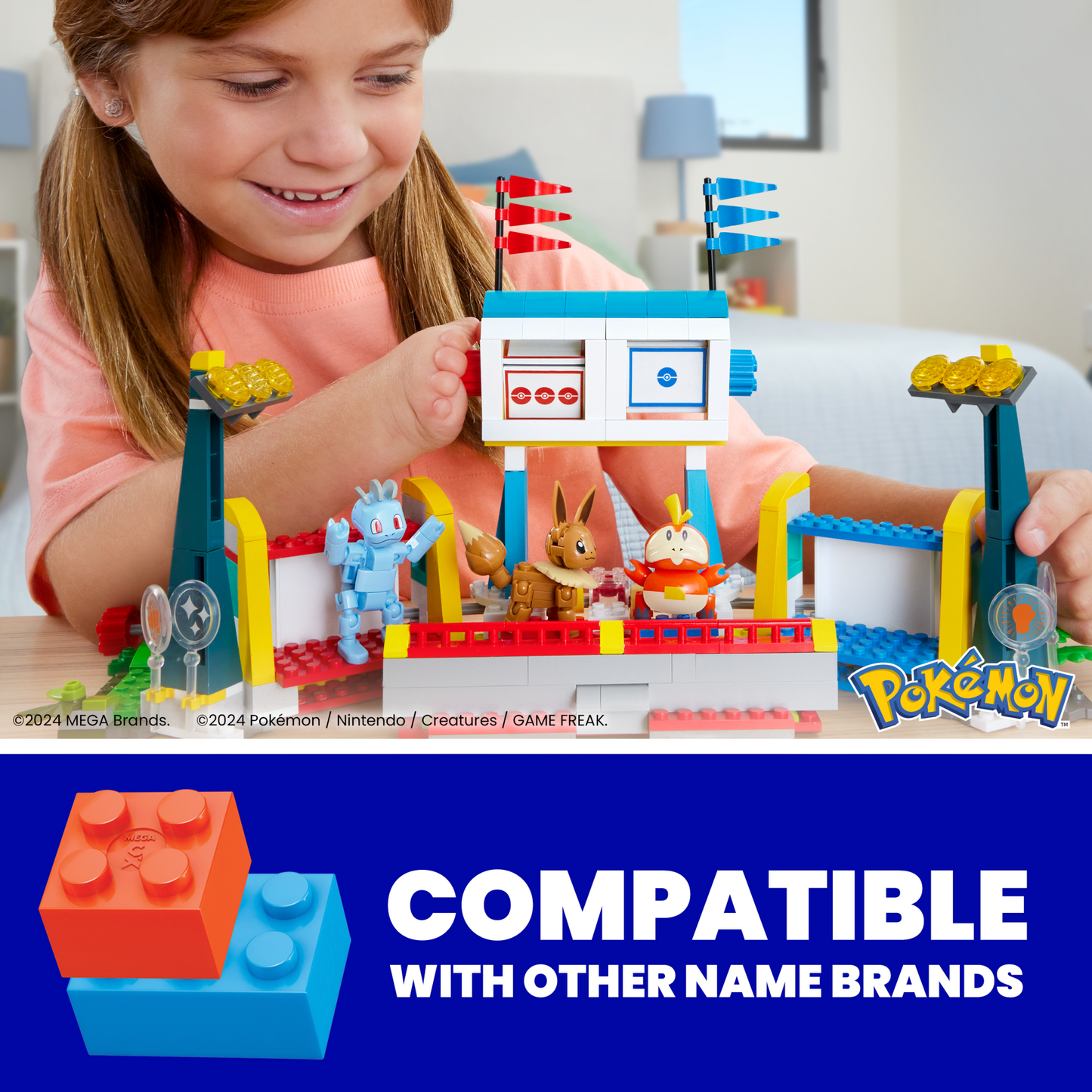 MEGA Pokémon Traning Stadium Building Toy Kit, With 5 Action Figures (1101 Pieces) For Kids