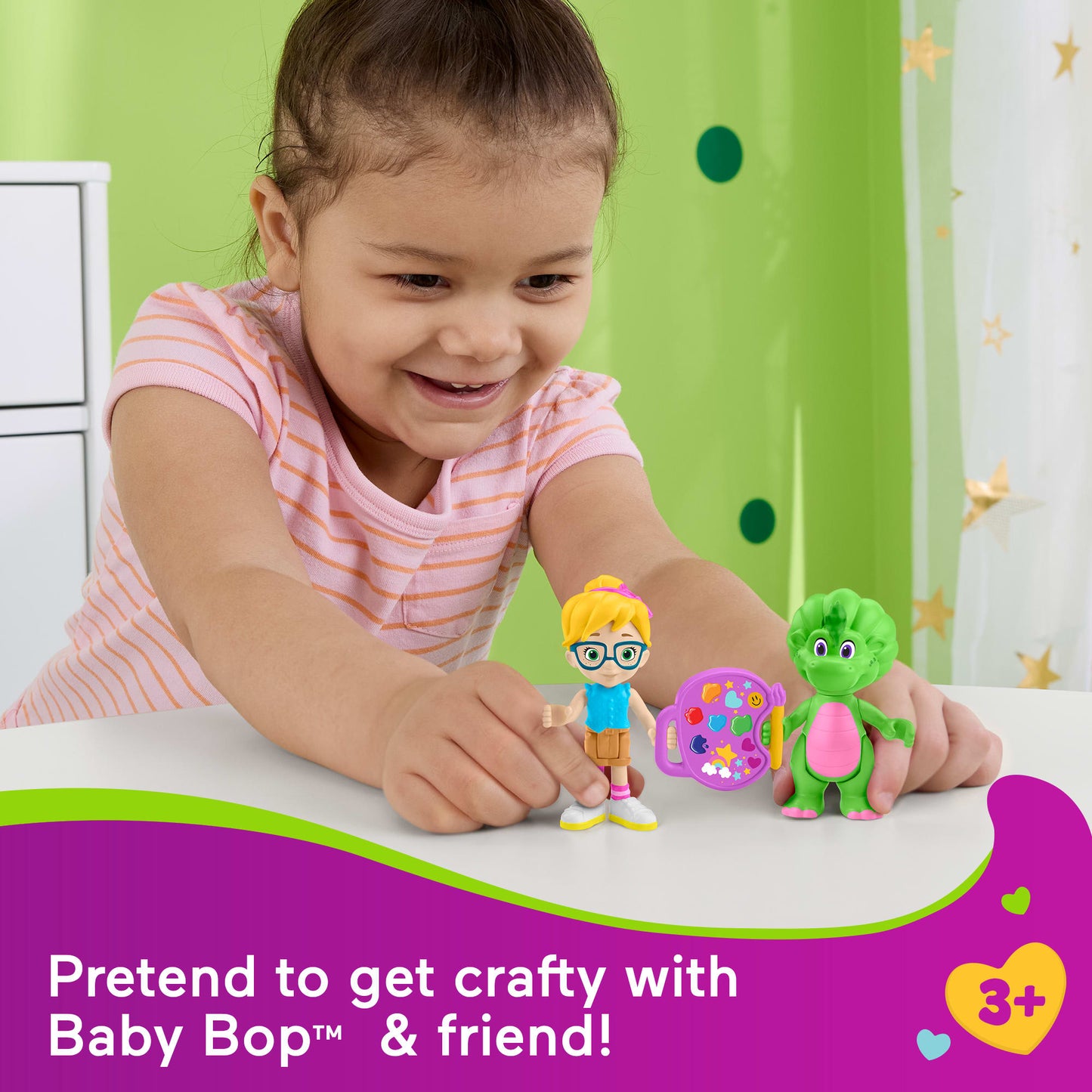 Fisher-Price Barney's World Barney's Friend Vivie & Baby Bop Figure Set For Kids, 3 Toys